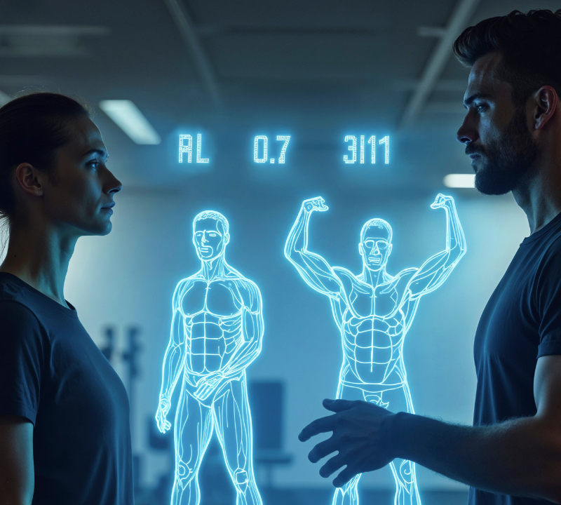Imagem ilustrativa de dois profissionais a utilizar gráficos associados a inteligência artificial